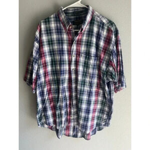 Colours By Alexander Julian Shirt Mens Medium Blue Plaid Short Sleeve Casual 90s
